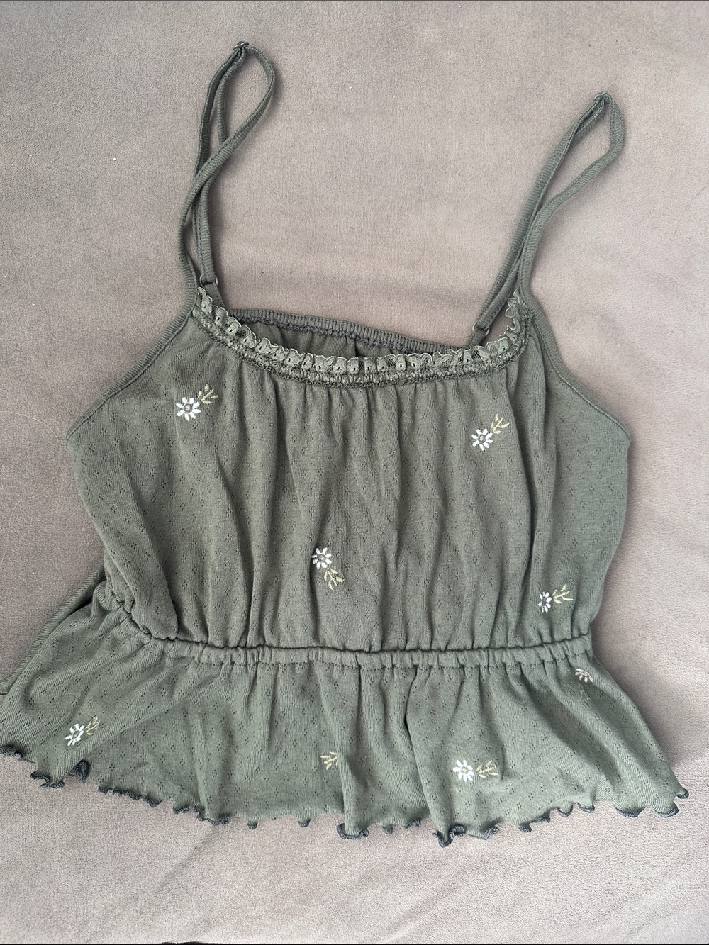 American Eagle Outfitters Olive Green Floral Ruffle Cami